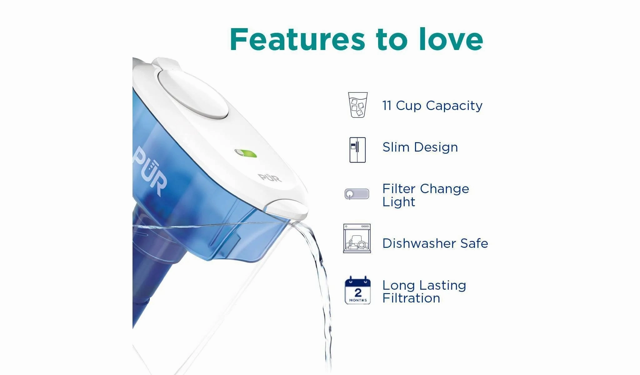 11 Cup Water Pitcher Filtration System White/Blue
