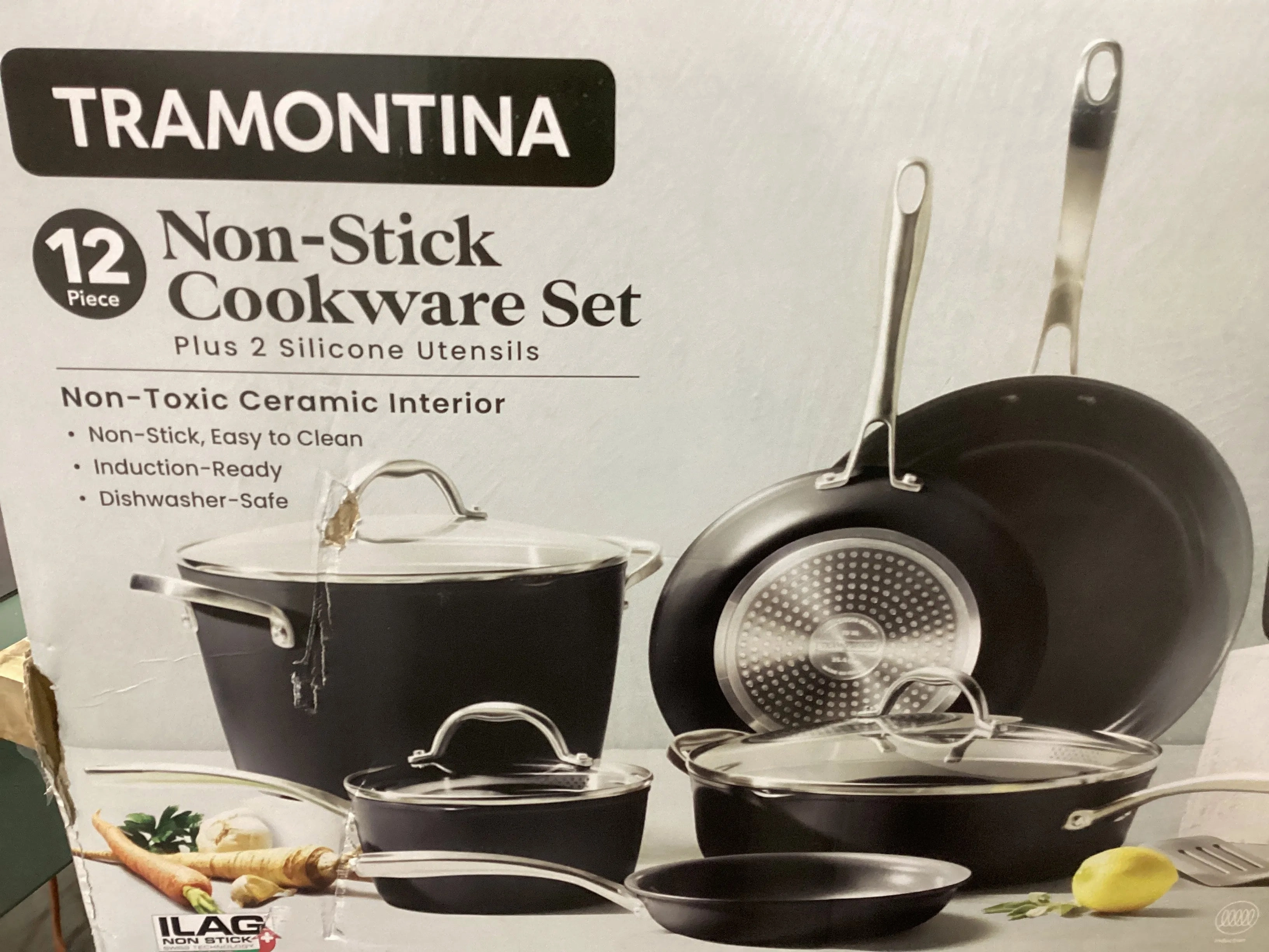 12 Piece Non-Stick Cookware Set With Silicone Utensils