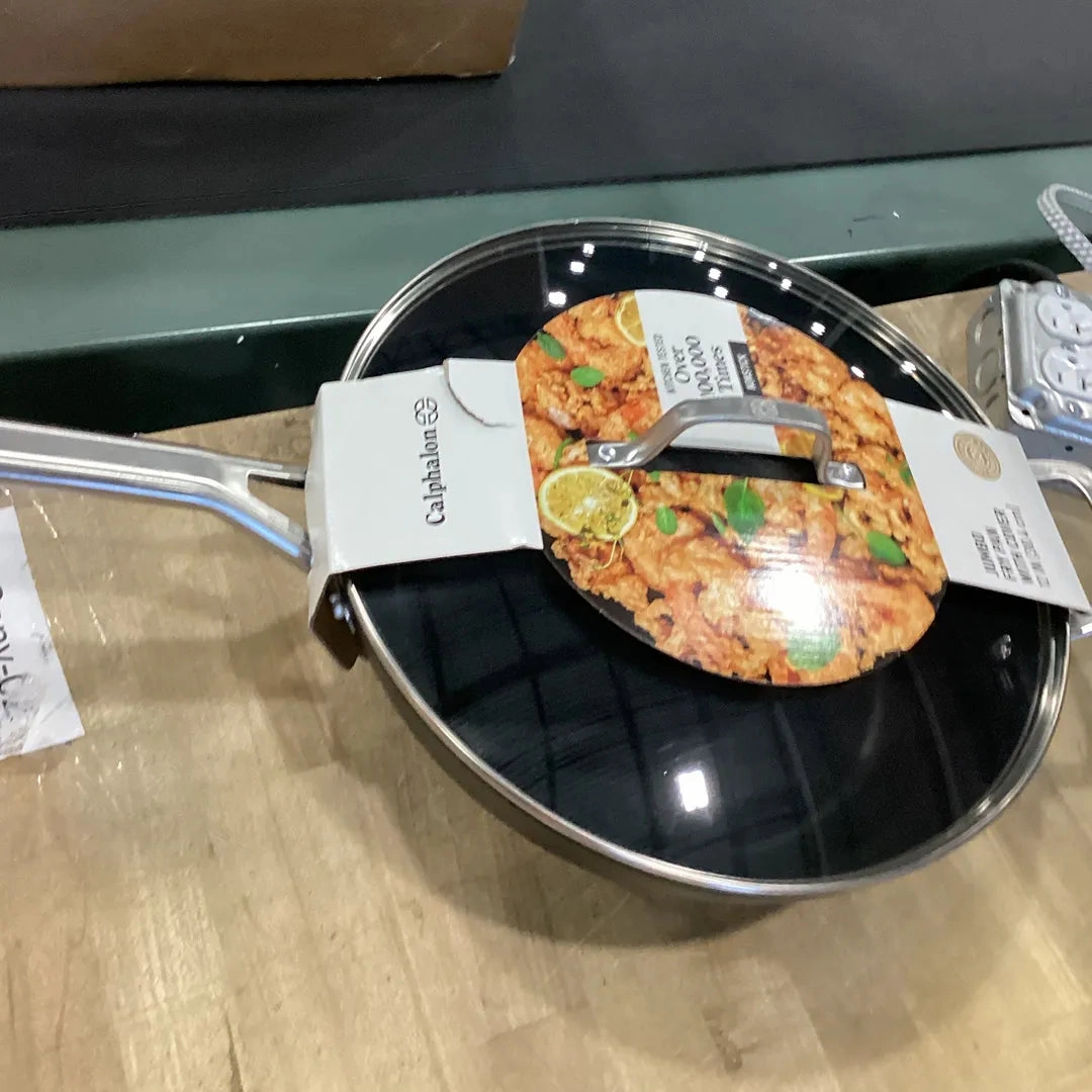 12" Hard Anodized Nonstick Jumbo Fry Pan with Lid: Stay-Cool Silicone Handle, Tempered Glass, Dishwasher-Safe