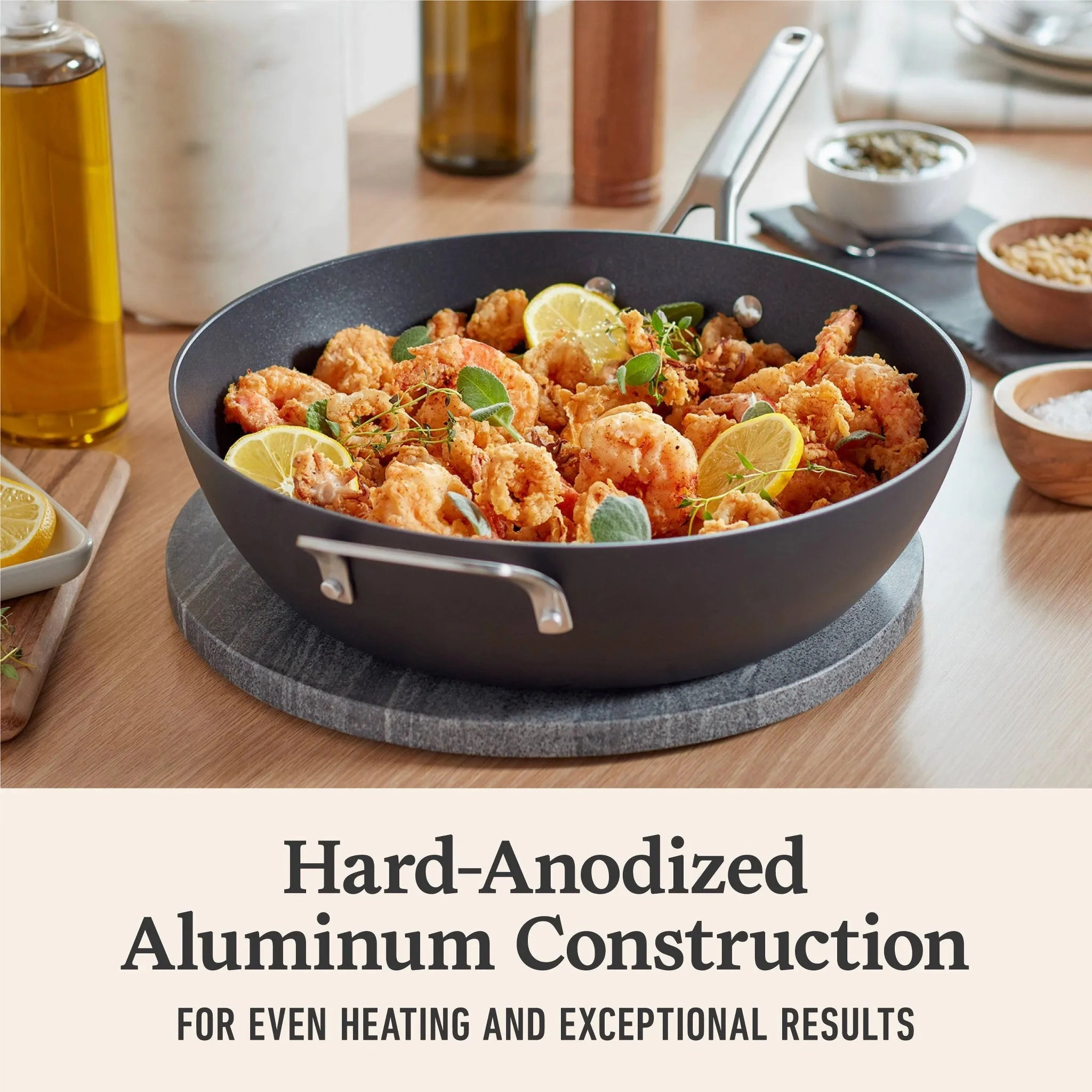 12" Hard Anodized Nonstick Jumbo Fry Pan with Lid: Stay-Cool Silicone Handle, Tempered Glass, Dishwasher-Safe