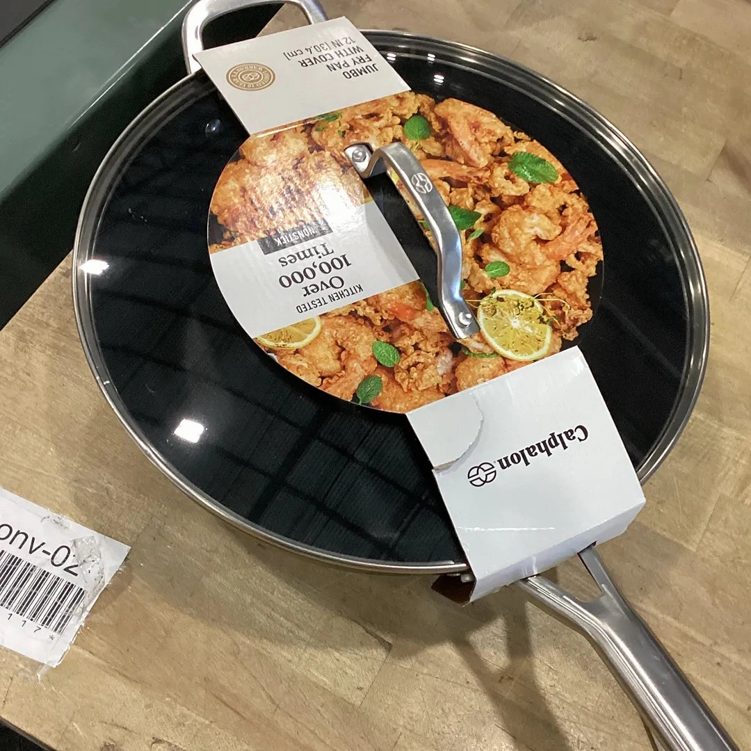 12" Hard Anodized Nonstick Jumbo Fry Pan with Lid: Stay-Cool Silicone Handle, Tempered Glass, Dishwasher-Safe