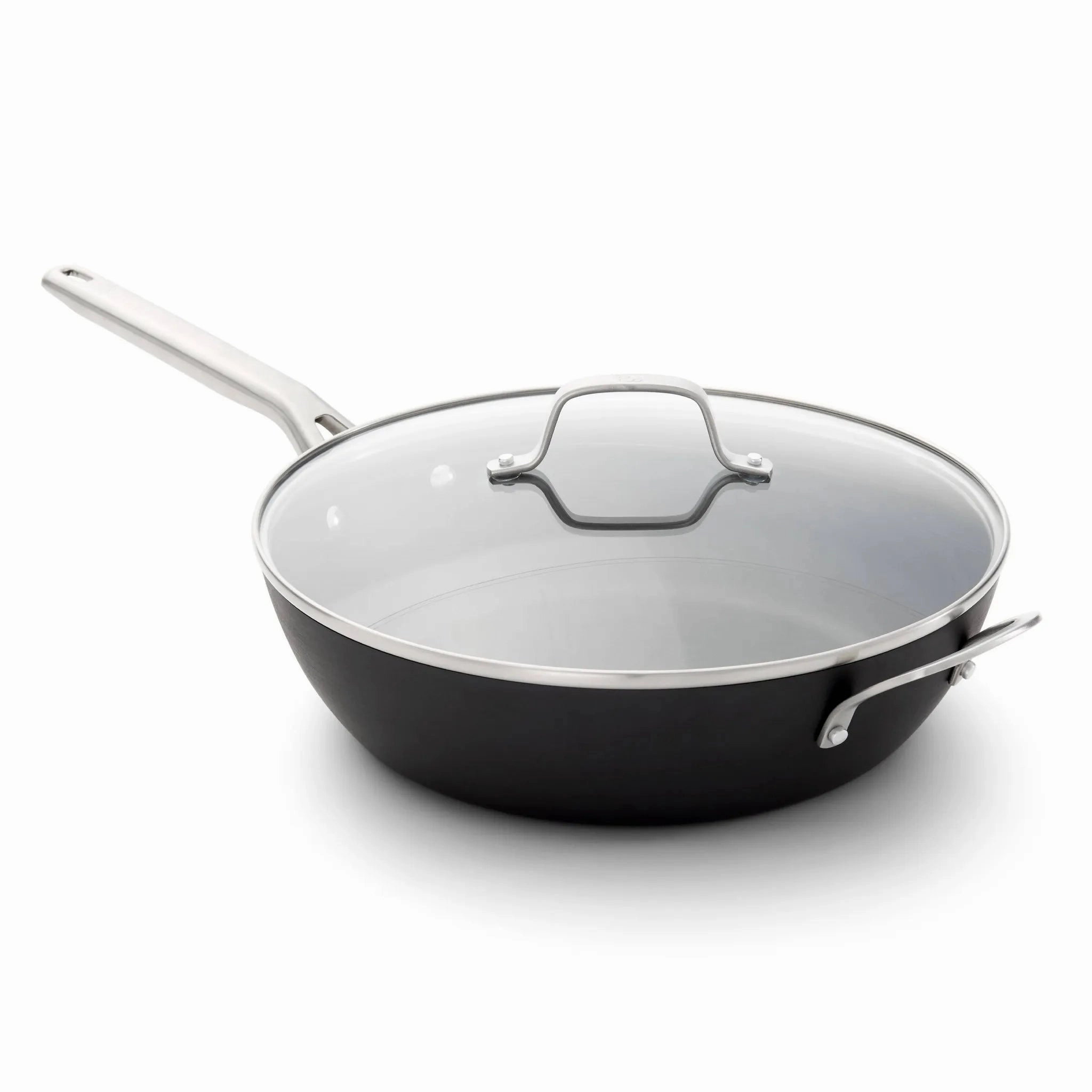 12" Hard Anodized Nonstick Jumbo Fry Pan with Lid: Stay-Cool Silicone Handle, Tempered Glass, Dishwasher-Safe