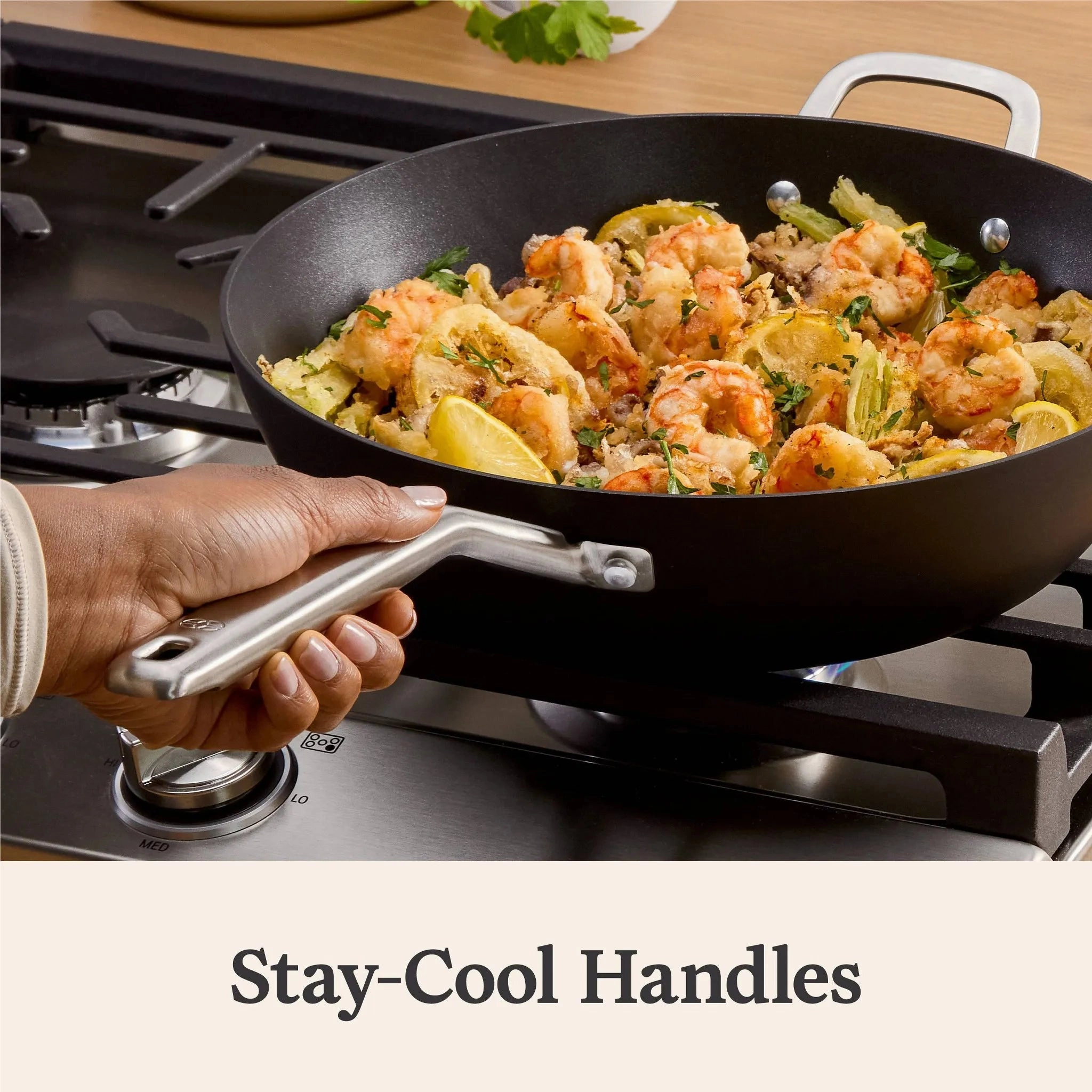 12" Hard Anodized Nonstick Jumbo Fry Pan with Lid: Stay-Cool Silicone Handle, Tempered Glass, Dishwasher-Safe