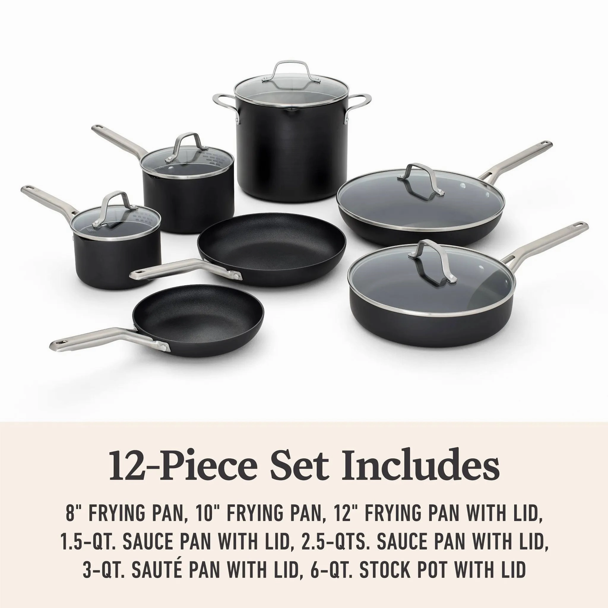 12pc Hard Anodized Aluminum Nonstick Cookware Set
