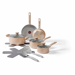 12pc Simply Cook Nonstick Ceramic Cookware Set With Lids & Cool Touch Handles - Beige