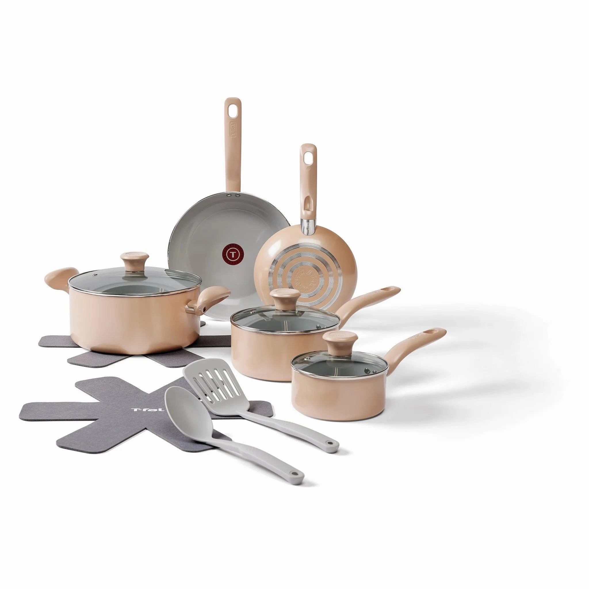 12pc Simply Cook Nonstick Ceramic Cookware Set With Lids & Cool Touch Handles - Beige