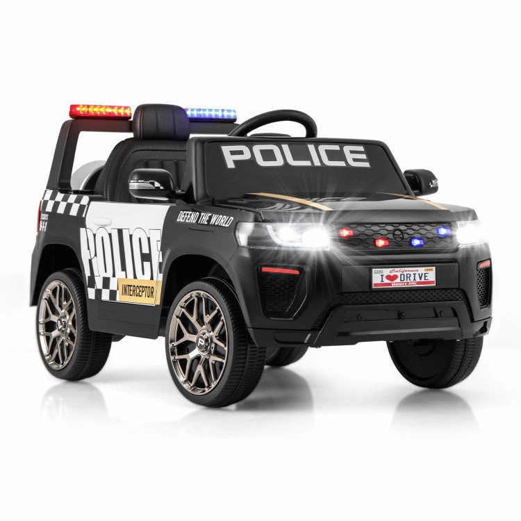 12V Kids Ride on Police Car With Remote and Siren Flashing Lights-Black