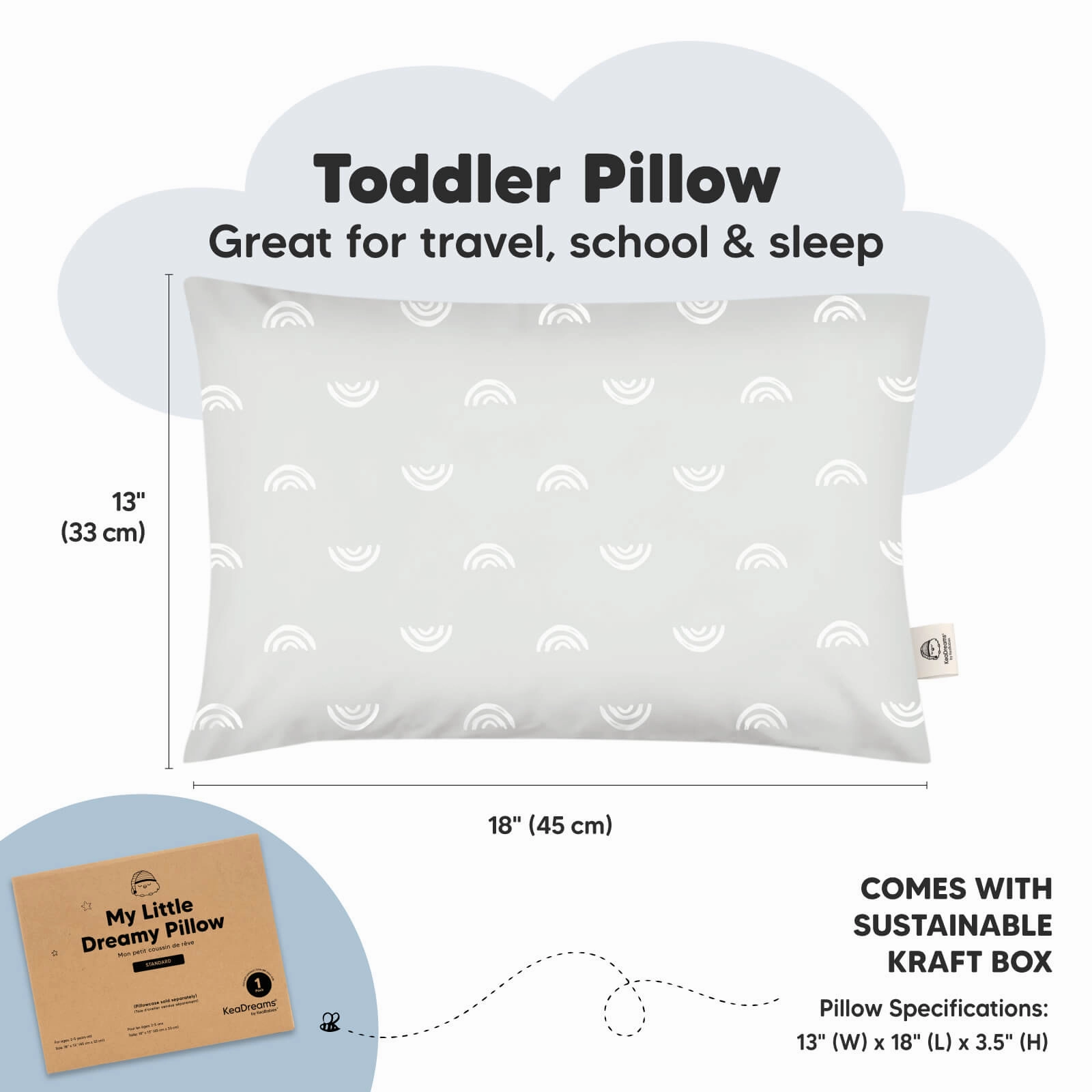 1-Pack Toddler Pillow (Gray Rainbow)