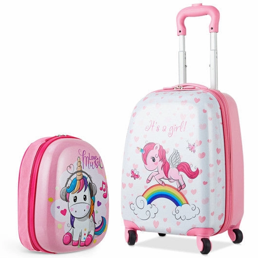 2 Pieces Kids Luggage Set 12 Inch Backpack and 16 Inch Kid Carry on Suitcase With Wheels