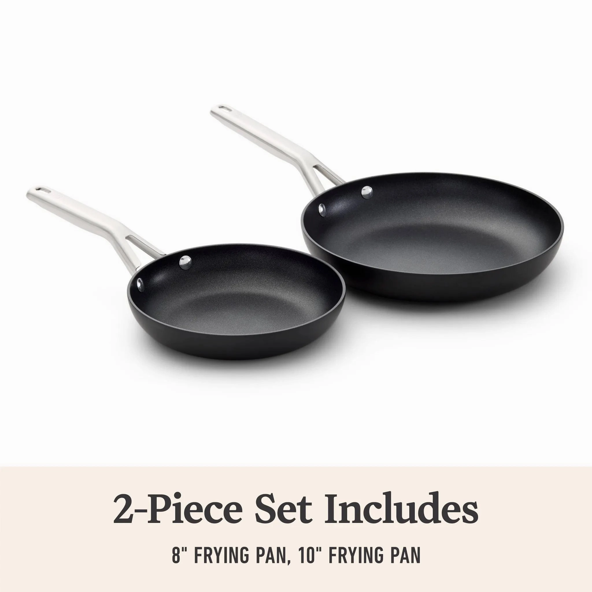 2pc 8" and 10" Hard Anodized Aluminum Nonstick Fry Pan Set Black: Stay-Cool Handle, Oven & Dishwasher Safe, 10-Year Warranty