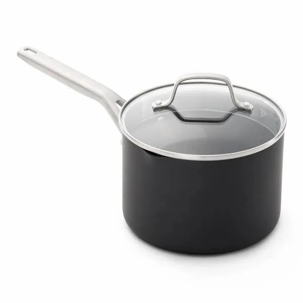 3.5qt Hard-Anodized Nonstick Sauce Pan with Lid - Black