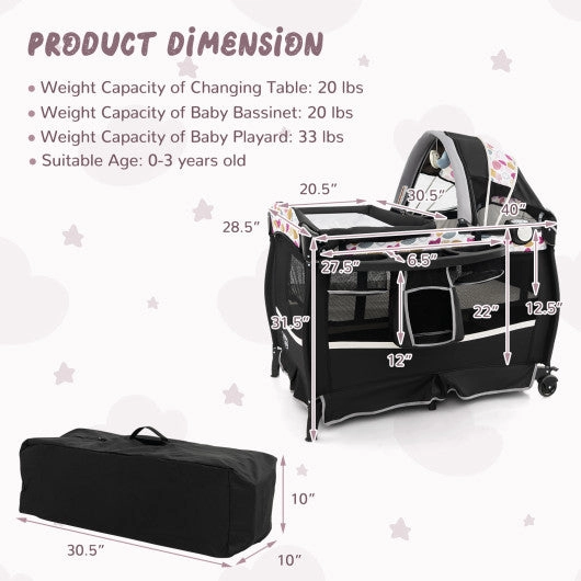 4 in 1 Portable Pack and Play Baby Nursery Center With Bassinet-Purple
