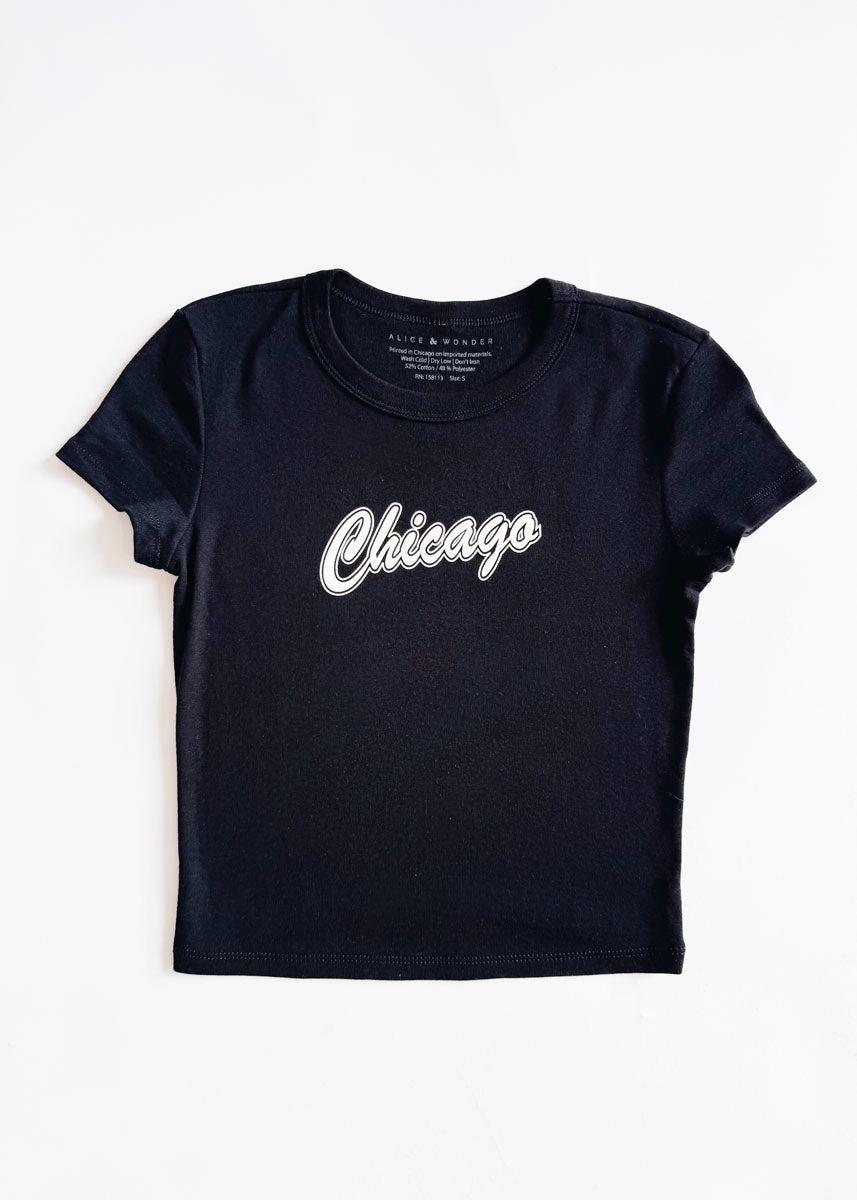 90's Chicago Baby Tee - Black