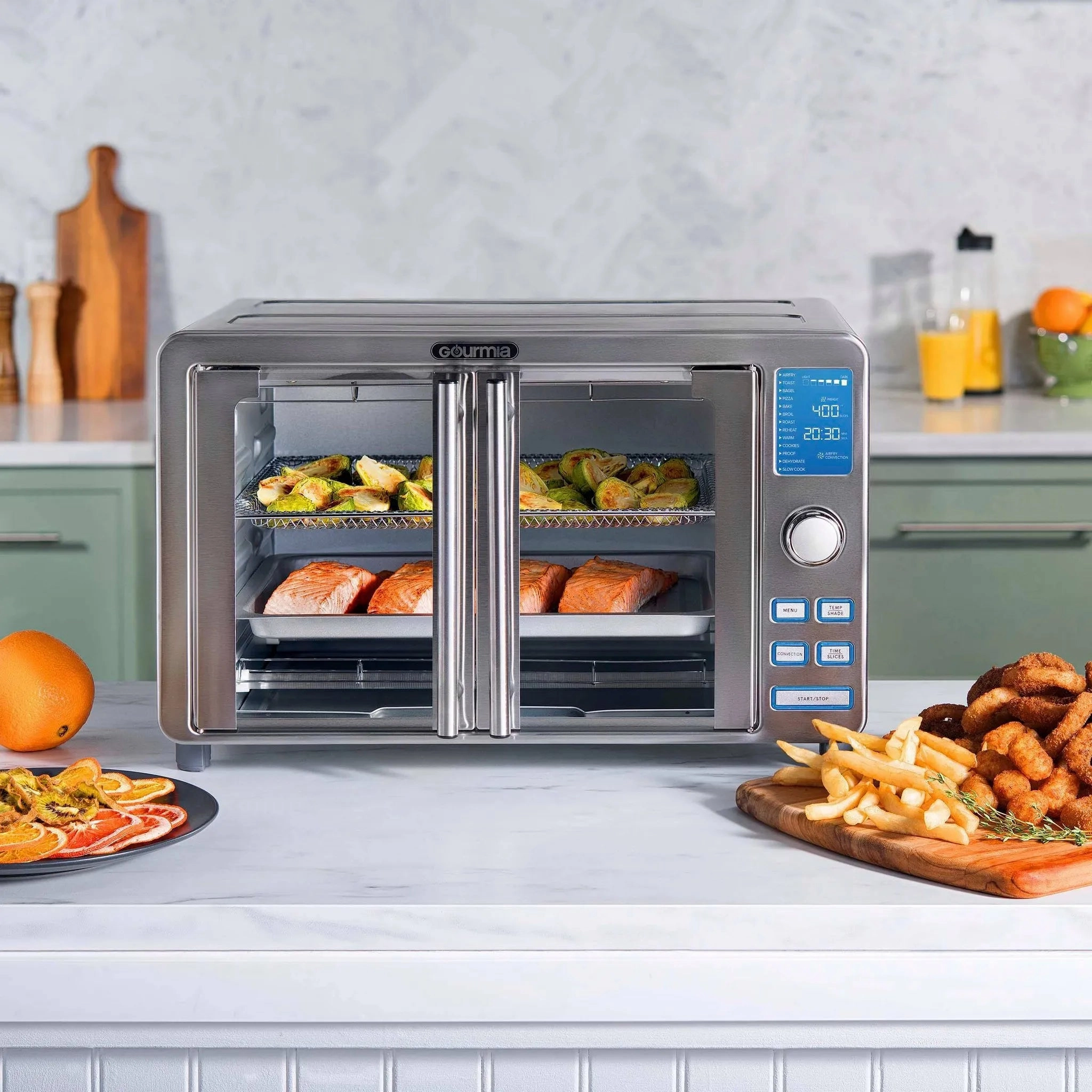 9-Slice Digital Air Fryer Oven with 14 One-Touch Cooking Functions and Auto French Doors (See Description)