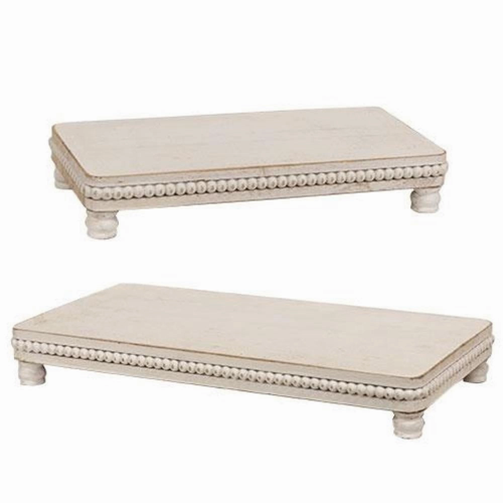 *2/Set Beaded White Wood Platters
