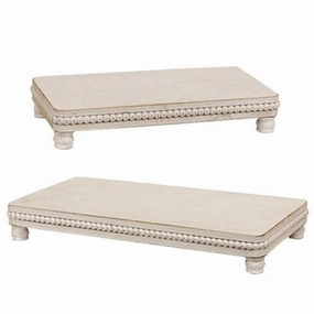 *2/Set Beaded White Wood Platters
