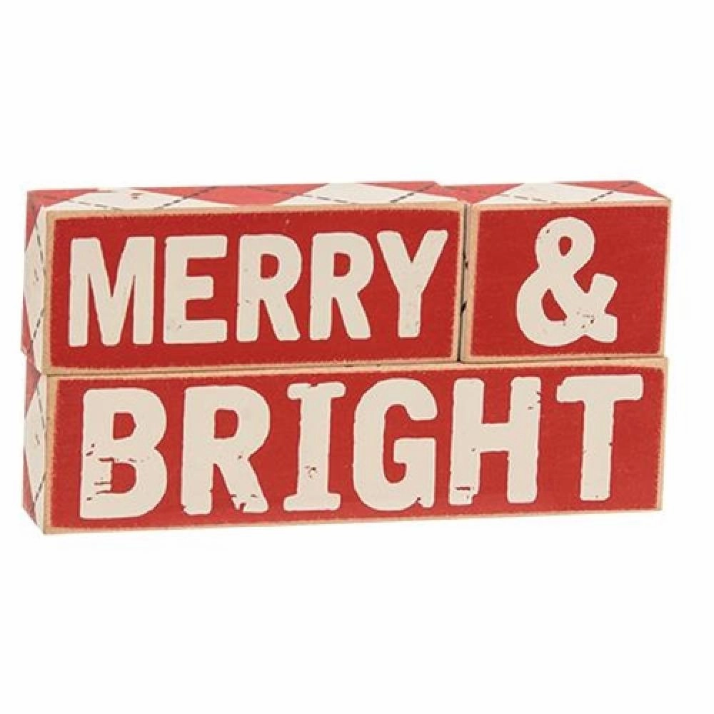 *3/Set Plaid Merry & Bright Wooden Blocks