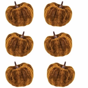 *6/Set Brown Velvet Pumpkins 2.5"