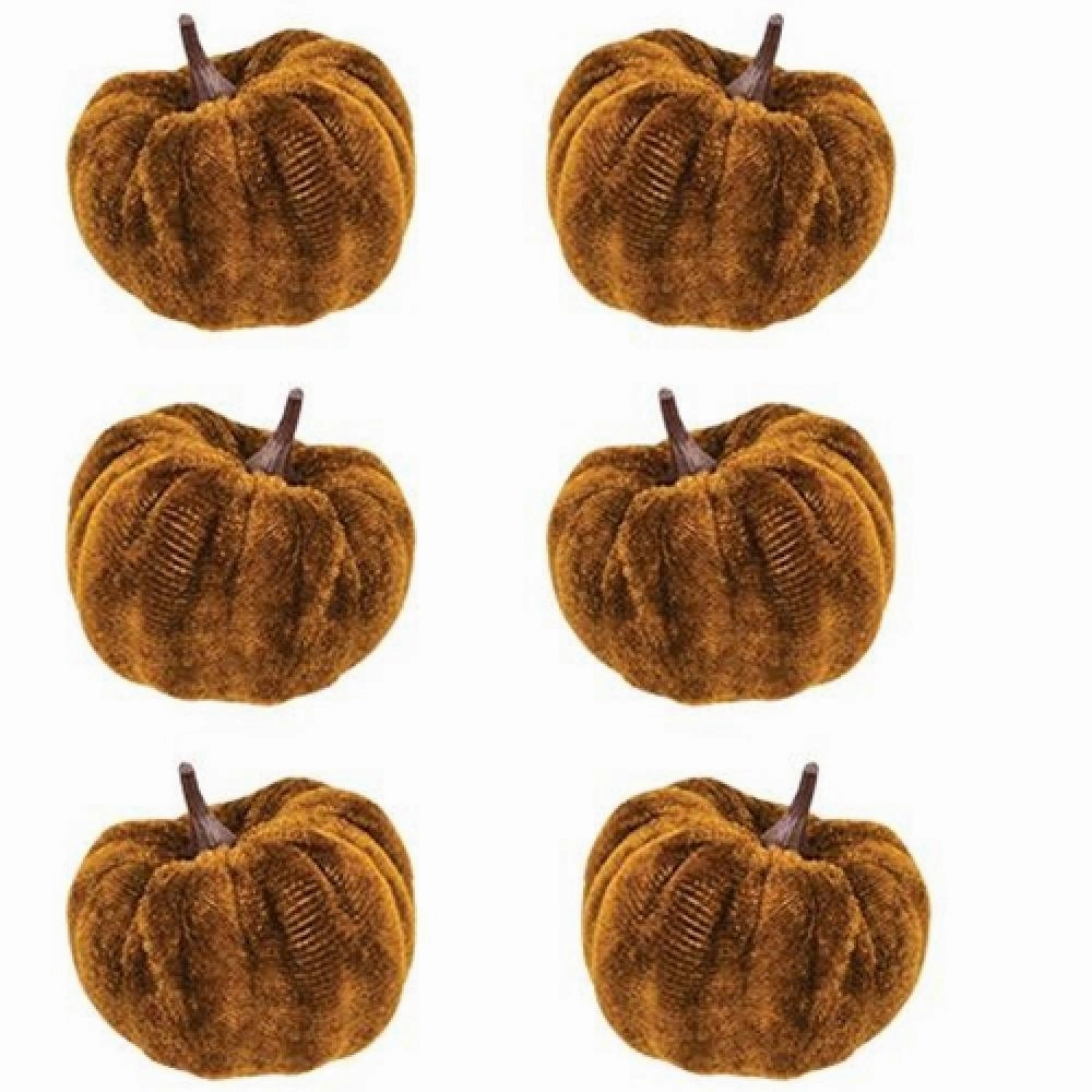 *6/Set Brown Velvet Pumpkins 2.5"