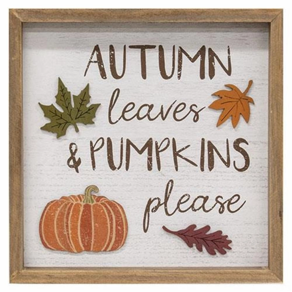 *Autumn Leaves & Pumpkins Please Distressed Wooden Frame