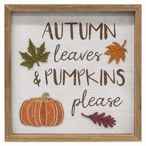 *Autumn Leaves & Pumpkins Please Distressed Wooden Frame