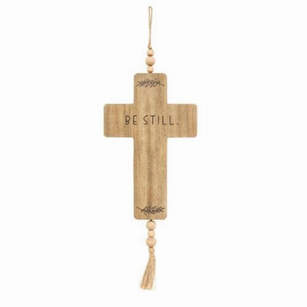 *Be Still Cross Wood Ornament w/Beads & Tassel