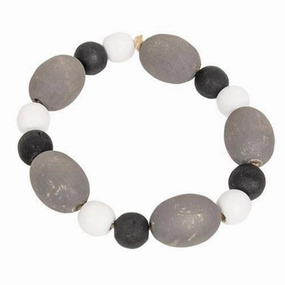*Black White & Gray Distressed Wood Oval Bead Candle Ring