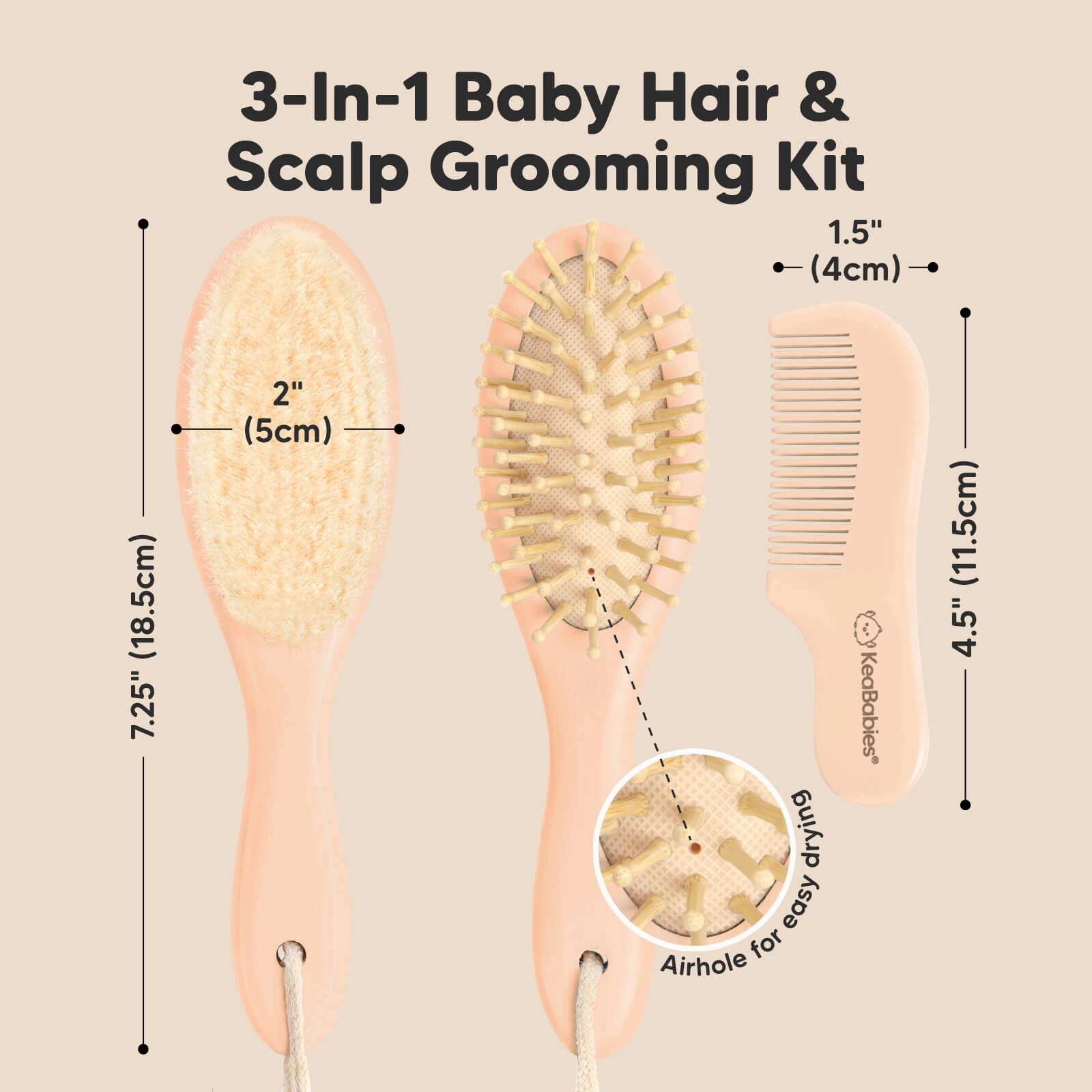 Baby Hair Brush and Comb Set (Peach)
