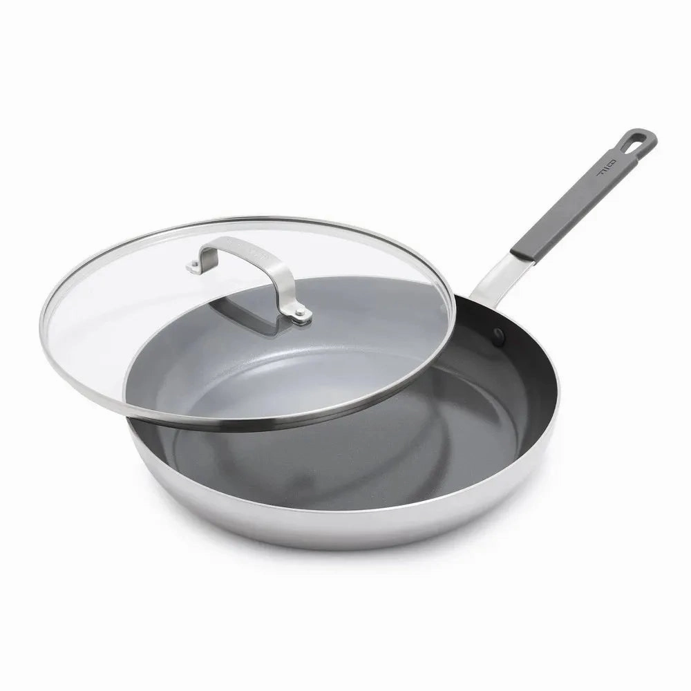Bobby Flay 12" Stainless Steel Ceramic Nonstick Covered Fry Pan (See Description)