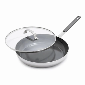 Bobby Flay 12" Stainless Steel Ceramic Nonstick Covered Fry Pan (See Description)