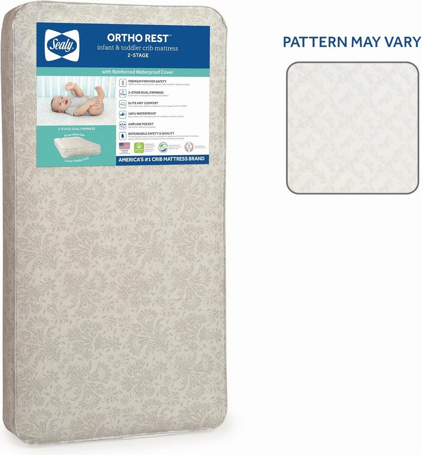 Bundle of Sealy Baby Ortho Rest Extra Firm Waterproof Baby Crib Mattress