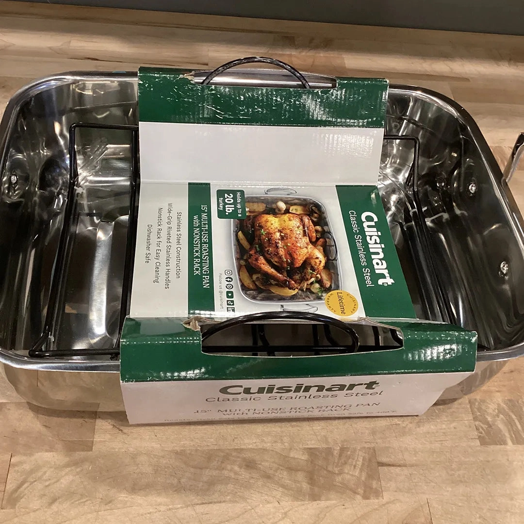 Cuisinart Classic 15" Stainless Steel Roaster with Non-Stick Rack - 83117-15NSR: Turkey Roasting Pan, Even-Heating, Dishwasher-Safe