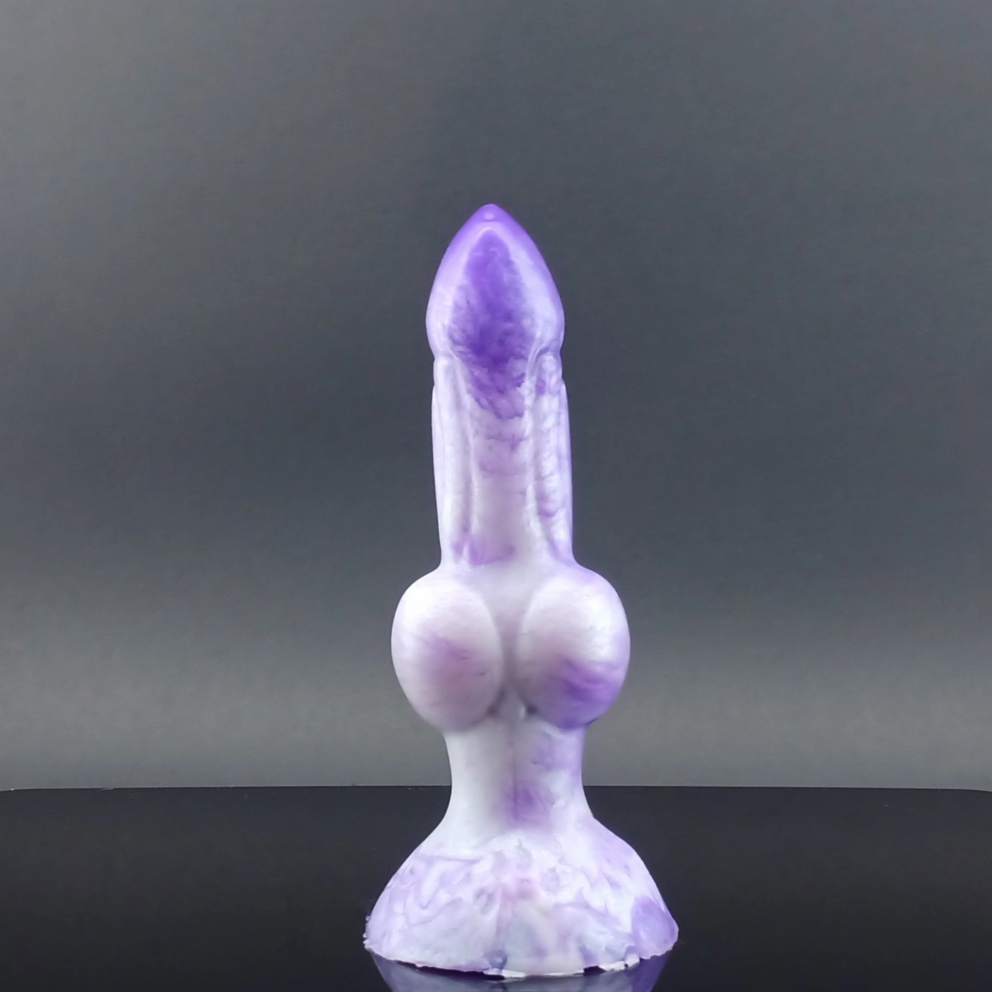 Dggo - Knot Dildo - Small Size - Purple and White Marble - GITD - 00-30 Firmness - Suction Cup