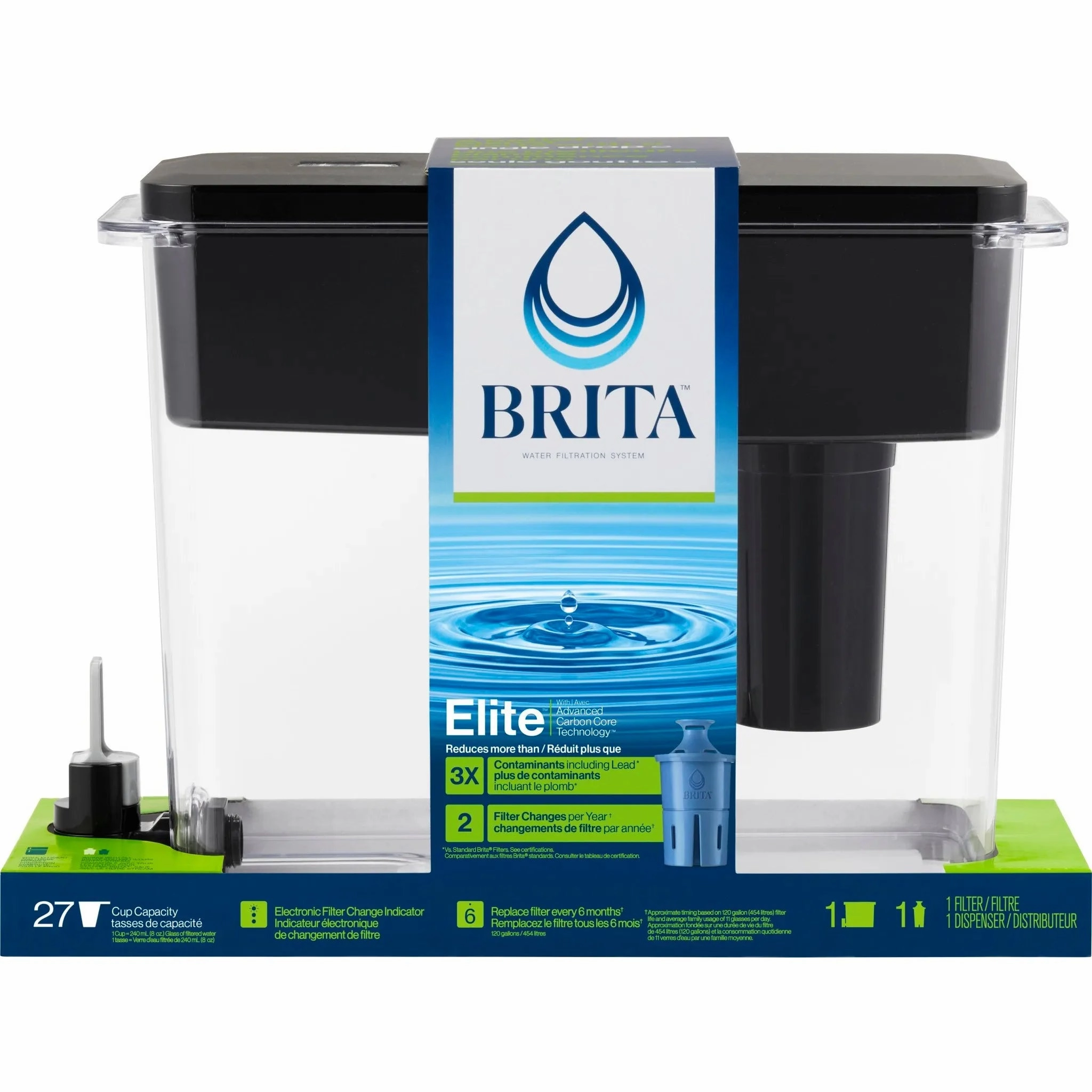 Extra Large 27-Cup UltraMax Filtered Water Dispenser with Filter - Jet Black