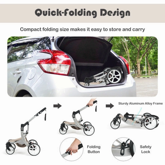 Folding Aluminum Infant Reversible Stroller With Diaper Bag-Beige