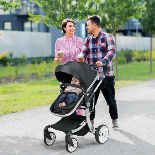 Folding Aluminum Infant Reversible Stroller With Diaper Bag-Black