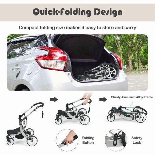 Folding Aluminum Infant Reversible Stroller With Diaper Bag-Black