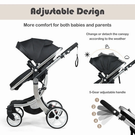 Folding Aluminum Infant Reversible Stroller With Diaper Bag-Black