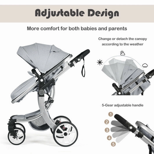 Folding Aluminum Infant Reversible Stroller With Diaper Bag-Gray