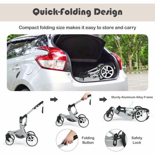 Folding Aluminum Infant Reversible Stroller With Diaper Bag-Gray