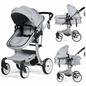 Folding Aluminum Infant Reversible Stroller With Diaper Bag-Gray