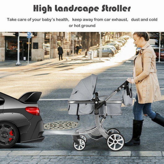 Folding Aluminum Infant Reversible Stroller With Diaper Bag-Gray