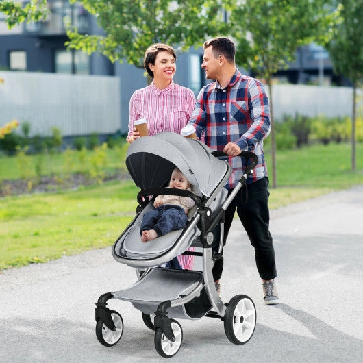 Folding Aluminum Infant Reversible Stroller With Diaper Bag-Gray