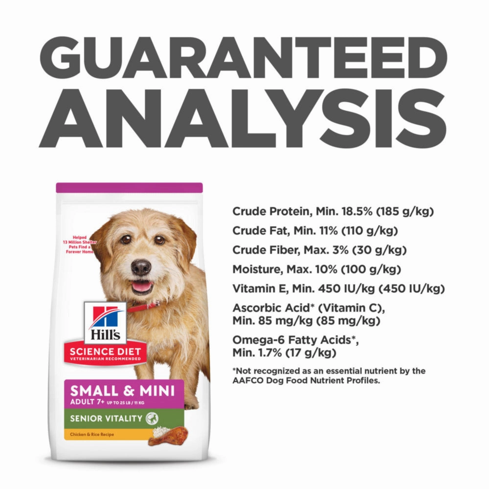 Hill's Science Diet Adult 7  Senior Vitality Small & Mini Chicken & Rice Recipe Dry Dog Food