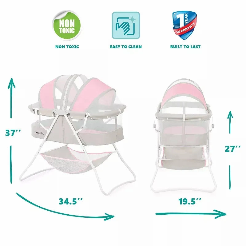 Karley Baby Bassinet in Grey and Pink, Lightweight Portable