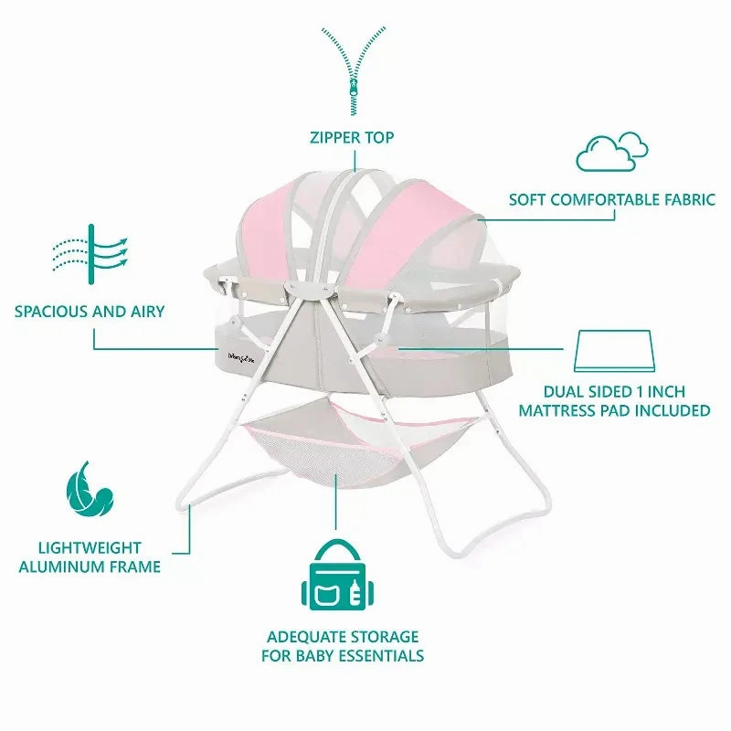 Karley Baby Bassinet in Grey and Pink, Lightweight Portable