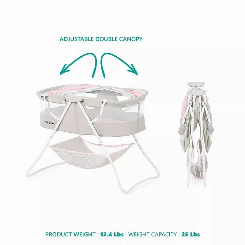 Karley Baby Bassinet in Grey and Pink, Lightweight Portable