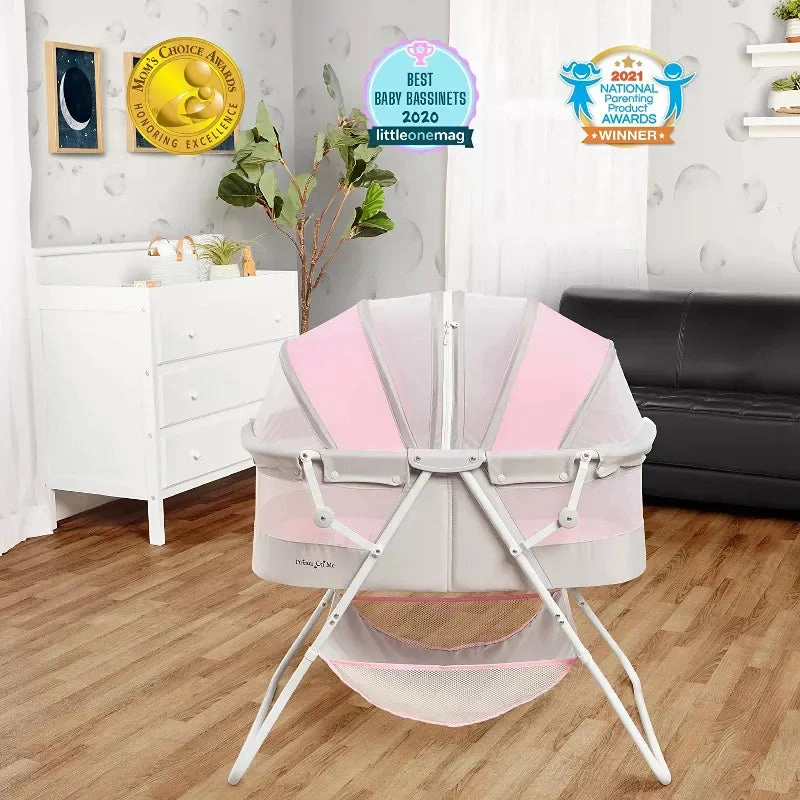 Karley Baby Bassinet in Grey and Pink, Lightweight Portable