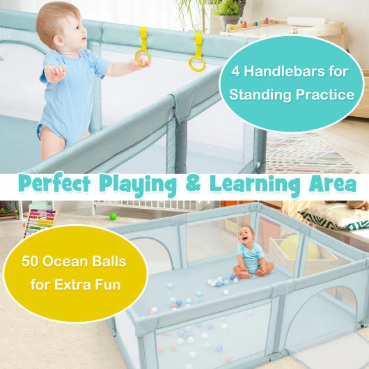 Large Infant Baby Playpen Safety Play Center Yard With 50 Ocean Balls-Blue