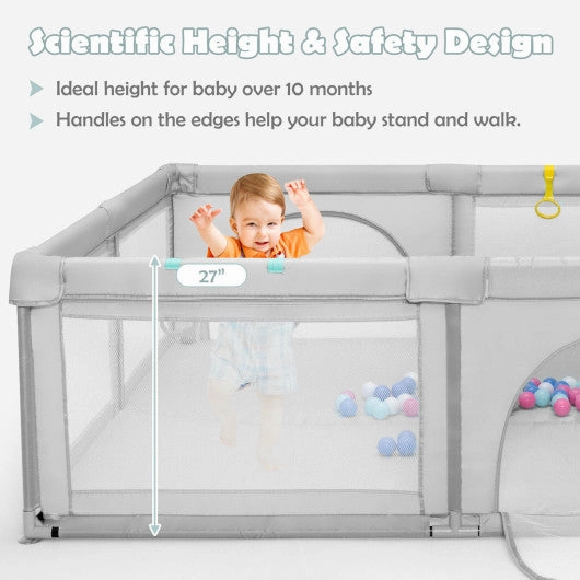 Large Infant Baby Playpen Safety Play Center Yard With 50 Ocean Balls-Gray